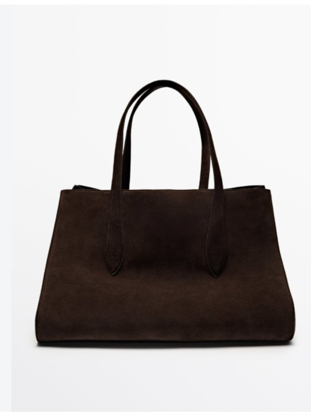Massimo Dutti Large Tote Shoulder Bag Chocolate Brown Suede Leather 6982/603 NWT